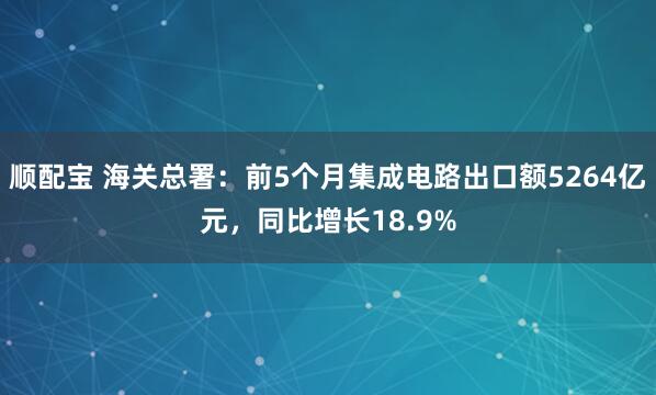 顺配宝 海关总署：前5个月集成电路出口额5264亿元，同比增长18.9%